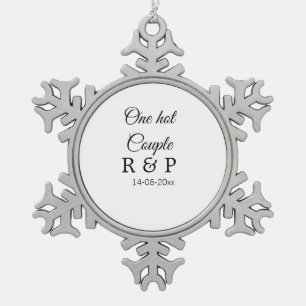 One hot add couple name initial letter text date snowflake pewter christmas ornament