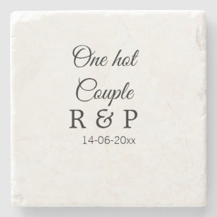 One hot add couple name initial letter text date stone coaster