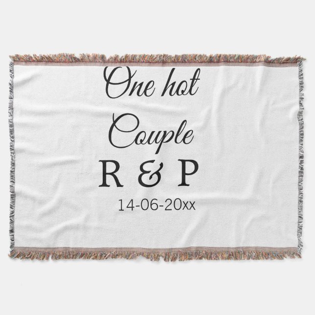 One hot add couple name initial letter text date throw blanket (Front)
