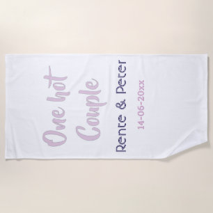 One hot couple add name purple pastel retro modern beach towel