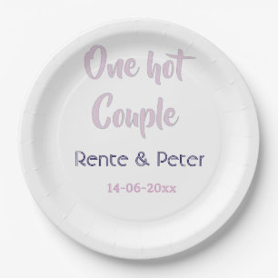One hot couple add name purple pastel retro modern paper plate