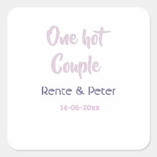 One hot couple add name purple pastel retro modern square sticker