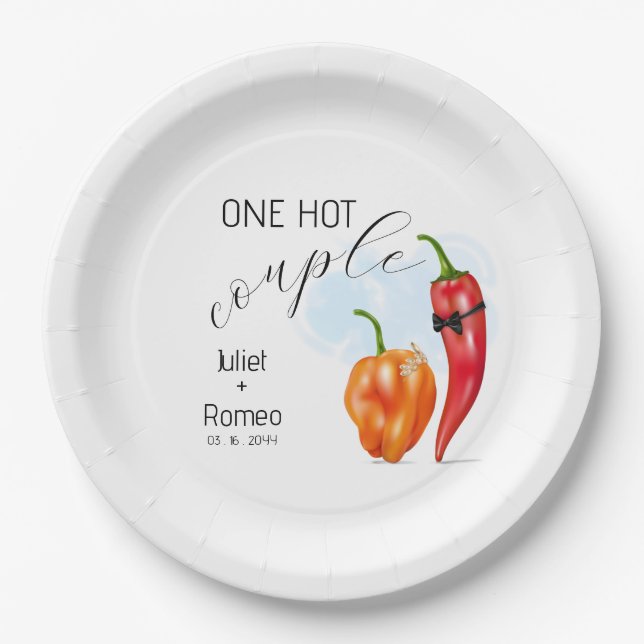 One Hot Couple Hot Pepper Wedding Paper Plate (Front)