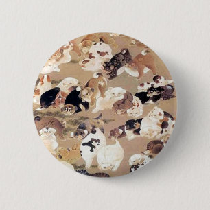 One Hundred Dogs Illustration by Ito Jakuchu 6 Cm Round Badge