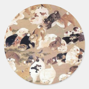 One Hundred Dogs Illustration by Ito Jakuchu Classic Round Sticker
