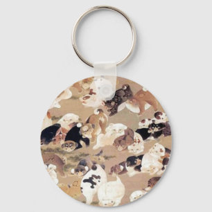 One Hundred Dogs Illustration by Ito Jakuchu Key Ring