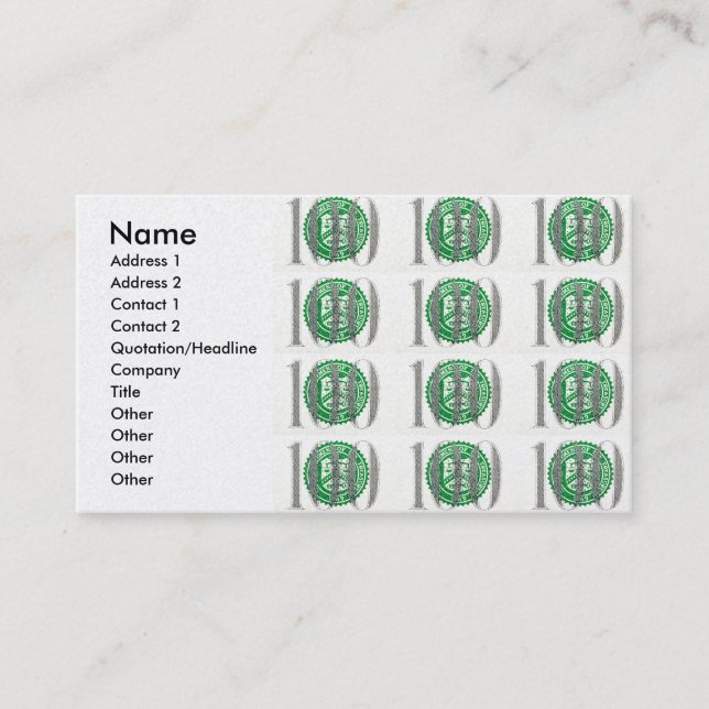 One Hundred Dollar Bill Business Card (Front)