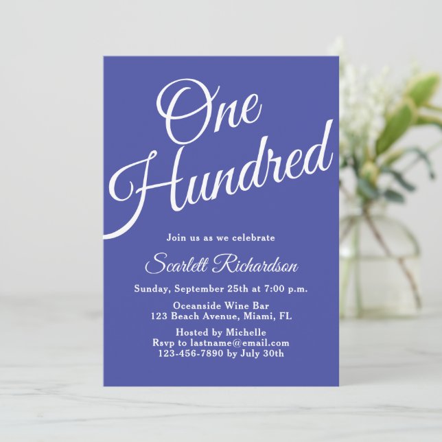 One Hundred Script Lavender Purple 100th Birthday Invitation (Standing Front)