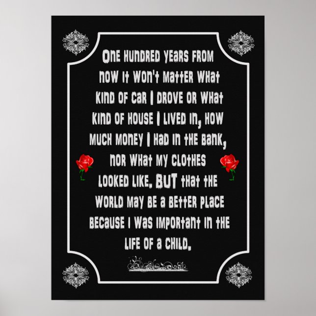 One Hundred Years From Now Poem -- art print (Front)