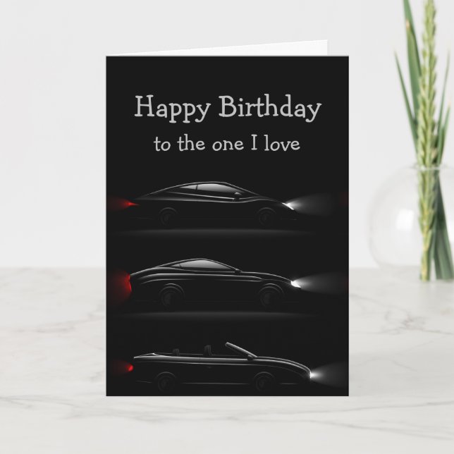 One I love Black Sport Cars Fun Birthday Card (Front)