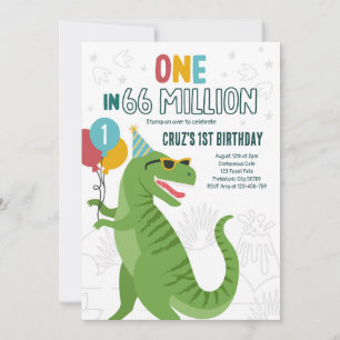 One In 66 Million Dinosaur T-Rex 1st Birthday  Invitation