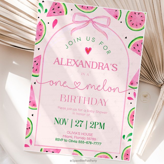One In A Melon 1st Birthday Invitation (watermelon birthday invitation, one in a melon, first birthday invitation, summer birthday party, wa)