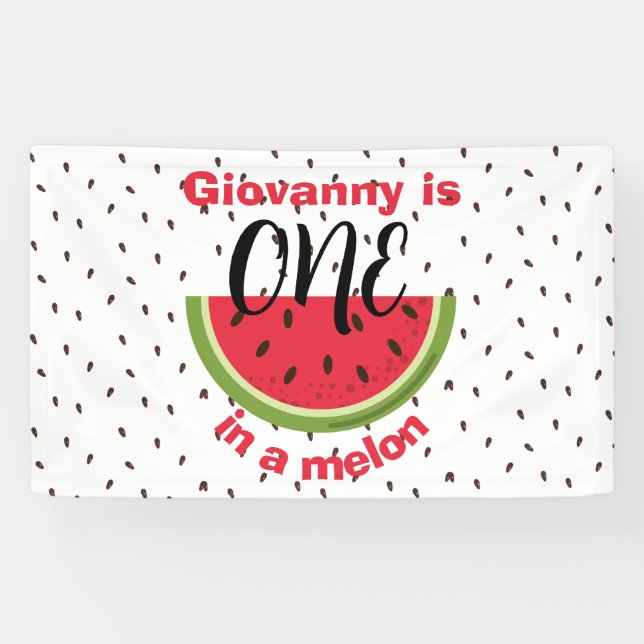 One in a Melon 1st Birthday Party Banner (Horizontal)