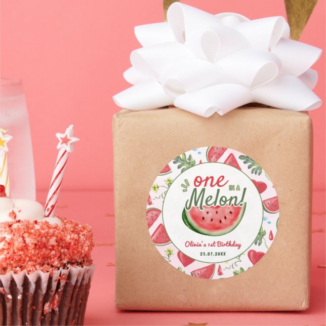 One in a Melon 1st Birthday Party Classic Round Sticker (Party)