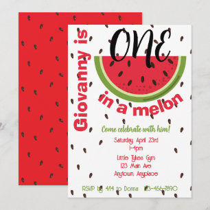 One in a Melon 1st Birthday Party Invitation