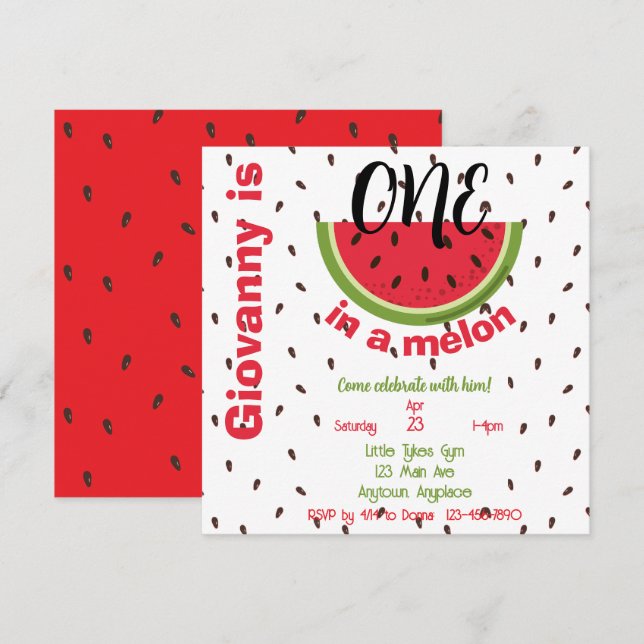 One in a Melon 1st Birthday Party Square (Front/Back)