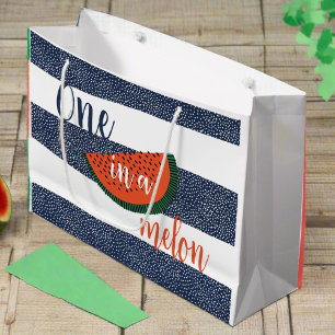 One in a Melon 1st Birthday Stripe Boy Watermelon Large Gift Bag