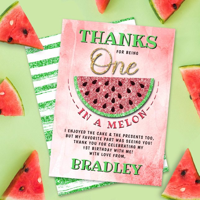 One In A Melon 1st Birthday Thank You Card (Creator Uploaded)