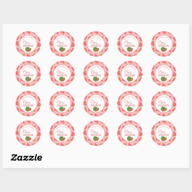 One In A Melon 1st Birthday  Watermelon  Classic Round Sticker (Sheet)