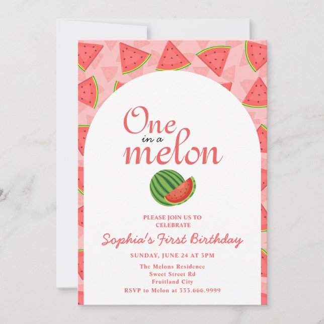 One In A Melon 1st Birthday Watermelon  Invitation (Front)
