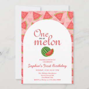 One In A Melon 1st Birthday Watermelon Invitation