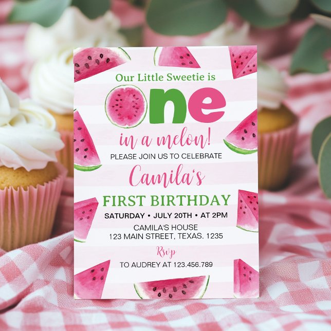 One In A Melon 1st Birthday Watermelon Invitation (Creator Uploaded)