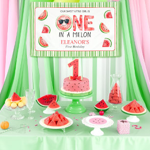 One in a melon 1st birthday watermelon party banner