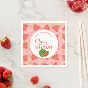 One In A Melon 1st Birthday Watermelon Pattern Napkin
