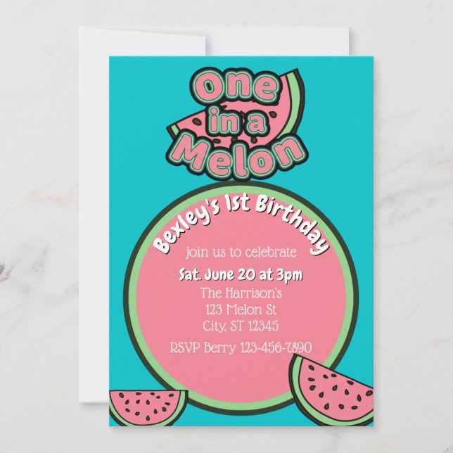 One in a Melon, 1st Bright Watermelon Birthday Invitation (Front)