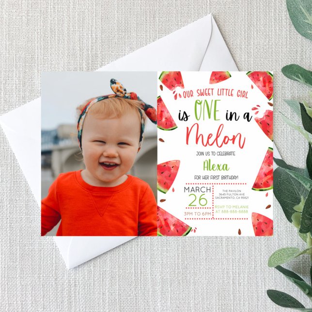 One In A Melon 1st First Birthday Party Watermelon Invitation (Creator Uploaded)