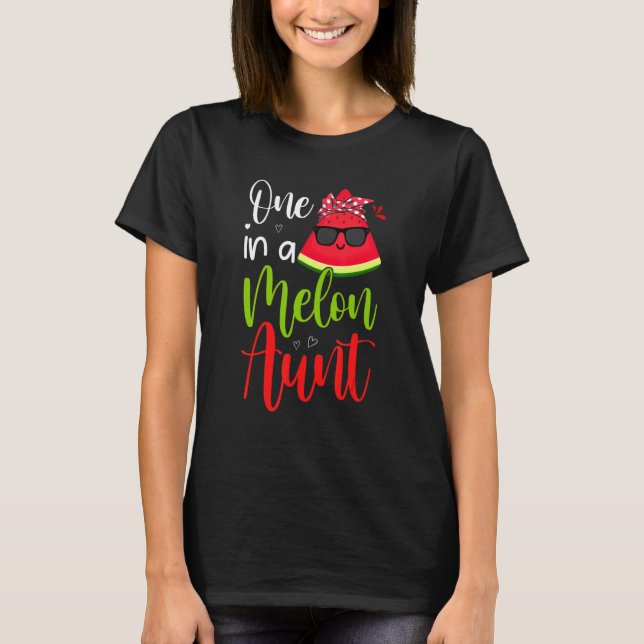 One In A Melon Aunt  Watermelon Bow Tie Sunglasses T-Shirt (Front)