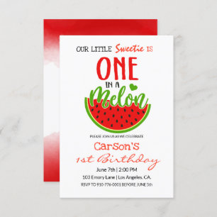 One In A Melon   Baby Birthday Invitation