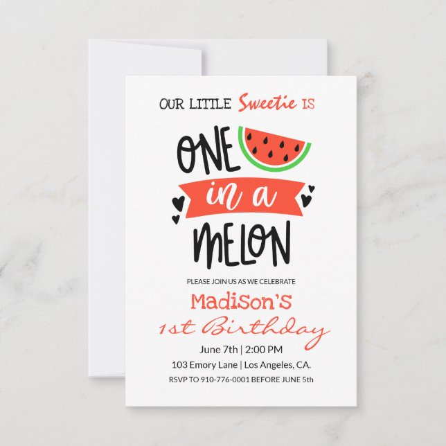 One In A Melon | Baby Birthday Invitation (Front)