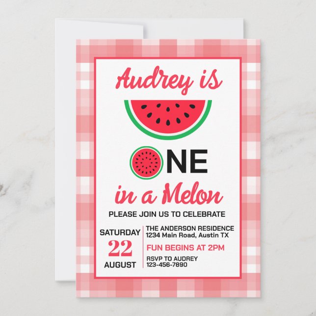 One In a Melon Baby's 1st Birthday Invitation (Front)