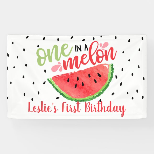 One in a Melon Birthday Banner - Red (Horizontal)
