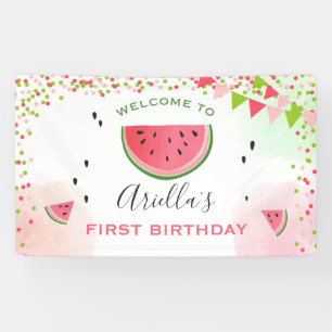 One in a melon birthday banner Watermelon Girl