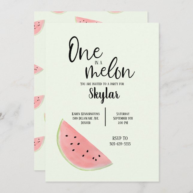 One in a Melon Birthday Invitation for Girl or Boy (Front/Back)