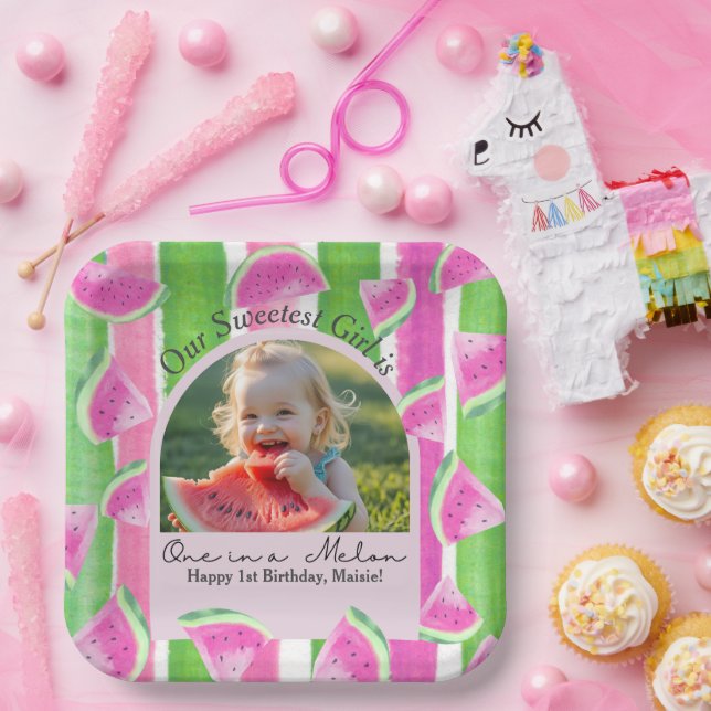 One in a Melon Birthday Photo Paper Plate (Party)