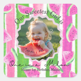  One in a Melon Birthday photo Square Sticker
