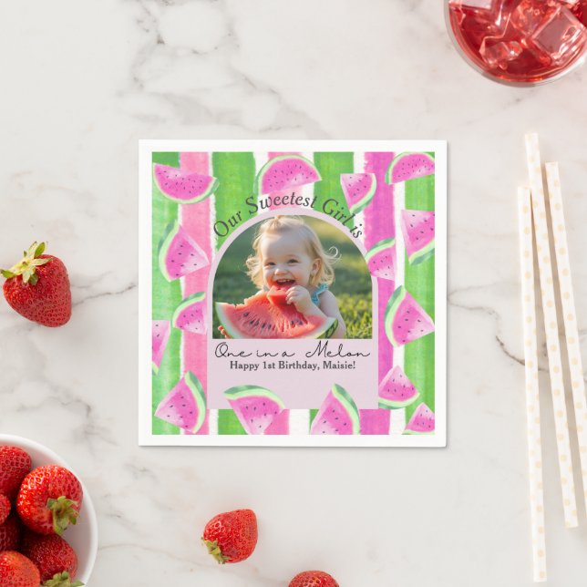 One in a Melon Birthday Photo watermelon Napkin (Insitu)