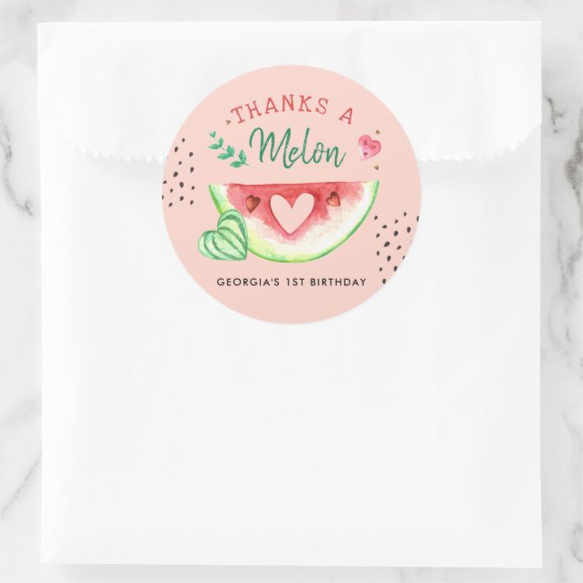 One In A Melon | Birthday Thank You Favour Classic Round Sticker (Bag)
