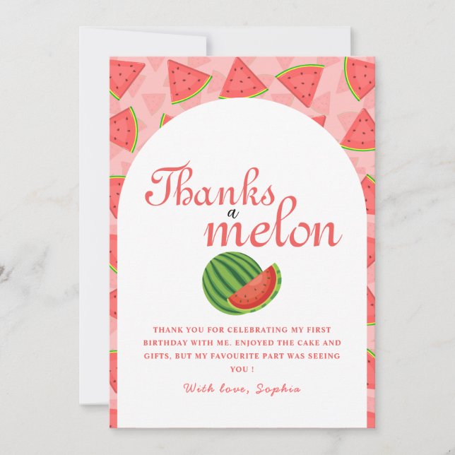 One In A Melon  Birthday Watermelon Thank You Card (Front)