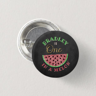 One In A Melon Chalkboard 1st Birthday 3 Cm Round Badge