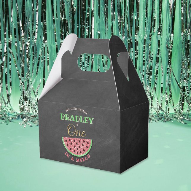 One In A Melon Chalkboard 1st Birthday Favour Box (Creator Uploaded)