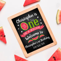 One In A Melon Chalkboard 1st Birthday Welcome