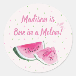 One In A Melon Cute Watermelon First Birthday Classic Round Sticker