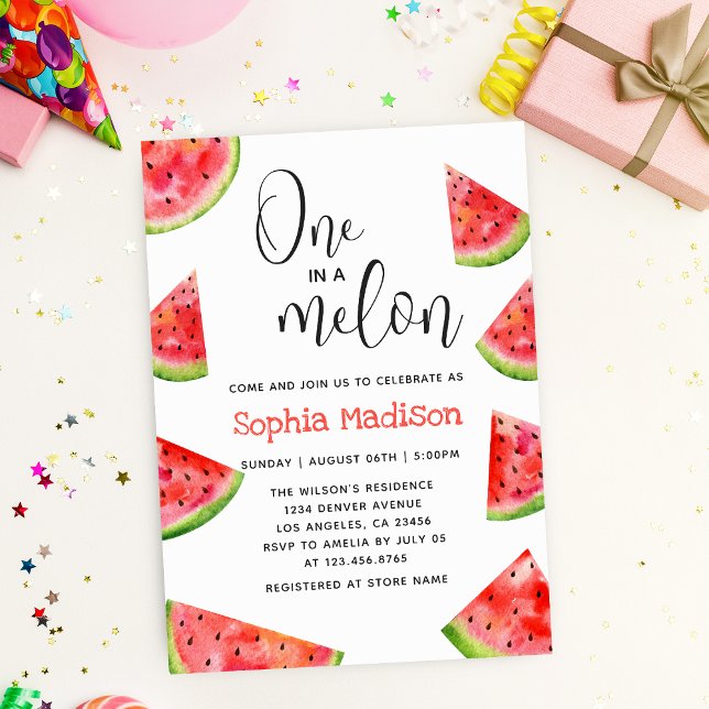 One in a Melon | Cute Watermelon Girl 1st Birthday Invitation (Creator Uploaded)