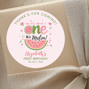 One in a Melon! First Birthday Girl Party Classic Round Sticker