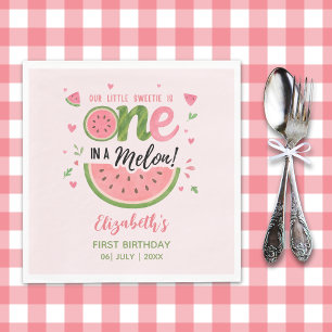 One in a Melon! First Birthday Girl Party Napkin