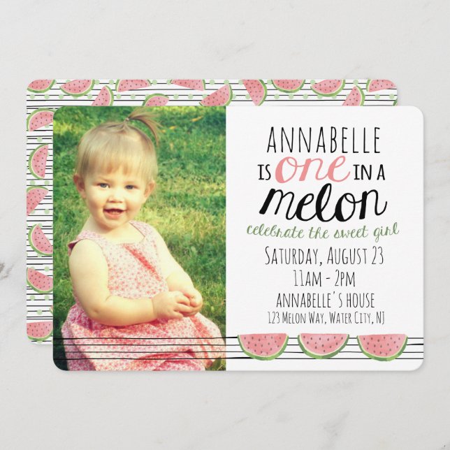 One in a Melon, First Birthday Invitation (Front/Back)